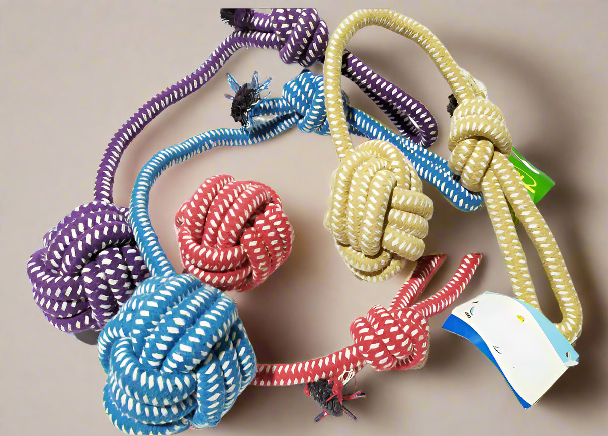 Hand - knitted dog - leash toys